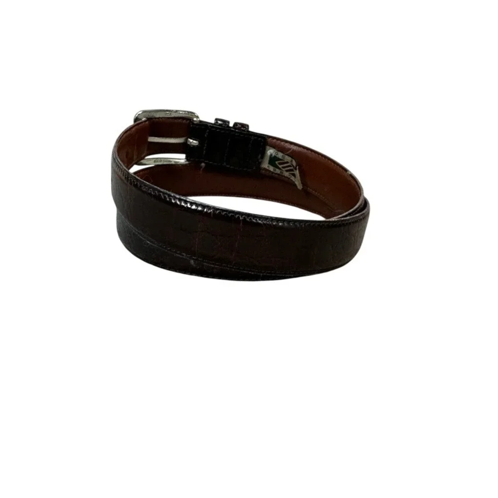 Joseph Abboud Mens Dress Croc Leather Belt Brown Silver Buckle Made in USA 42in